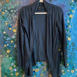 Tencel/wool drape front cardigan with seaming detail
